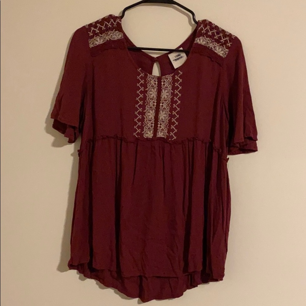 Burgundy Smock Detail Blouse